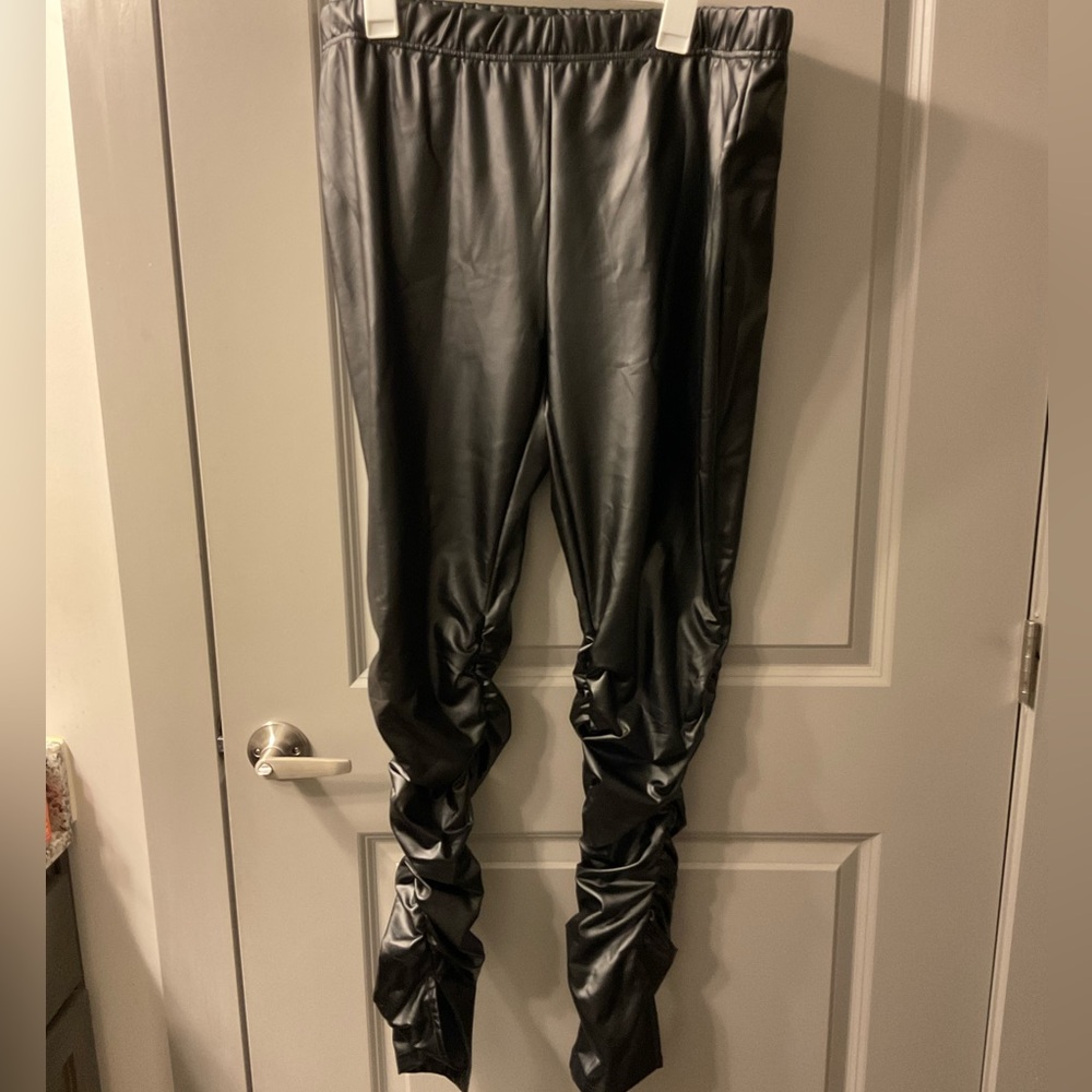 Black, Faux Leather, ruffled SHEIN PANTS 4XL.